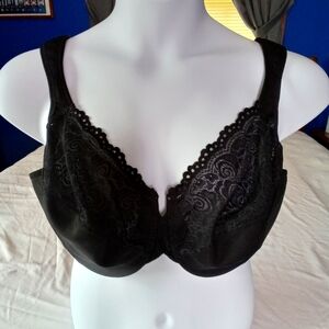 Glamorise 1240 NWOT Women's Black Low Cut Full Figure Wonderwire Lace Bra 48DD